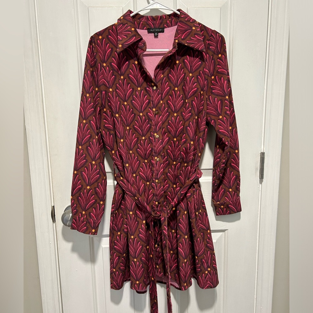 Aly Daly Corduroy Button Up dress with tie belt size medium